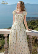 Jardin Esquissé Off-Shoulder Floral Cotton Midi Dress