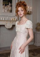 Chérie tulle dress in pale pink with lace short puff sleeves and ribbon-tie bodice