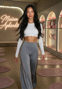 High-waisted straight-leg yoga pants, gray-blue