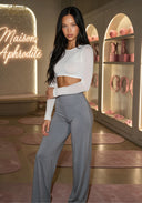 High-waisted straight-leg yoga pants, light gray-blue