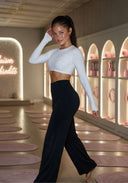 High-waisted straight-leg yoga pants, black