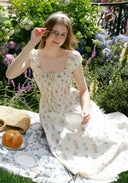 Jardin Esquissé Off-Shoulder Floral Cotton Midi Dress