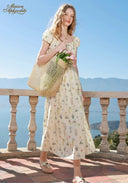 Jardin Esquissé Off-Shoulder Floral Cotton Midi Dress