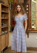 Retro Blue Lace Patchwork Printed Dress