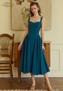 Sand-Washed Linen Blue Suspender Dress