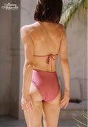 Pink bikini set, triangle back-tie top and high-rise matching bottoms