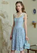 Summer Blue Lace Patchwork Embroidered Dress
