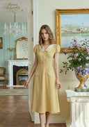 French Retro Yellow Embroidered Dress