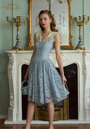 Summer Blue Lace Patchwork Embroidered Dress