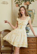French Retro Hand-Embroidered Linen Dress