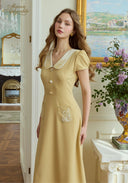 French Retro Yellow Embroidered Dress
