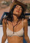 Malibu bikini set, cream underwire bikini top with thin straps and tie detail