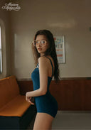 Midnight Riviera one-piece swimsuit, dark teal, thin straps with low back cut
