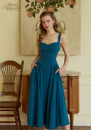 Sand-Washed Linen Blue Suspender Dress