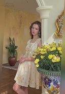 French Retro Hand-Embroidered Linen Dress
